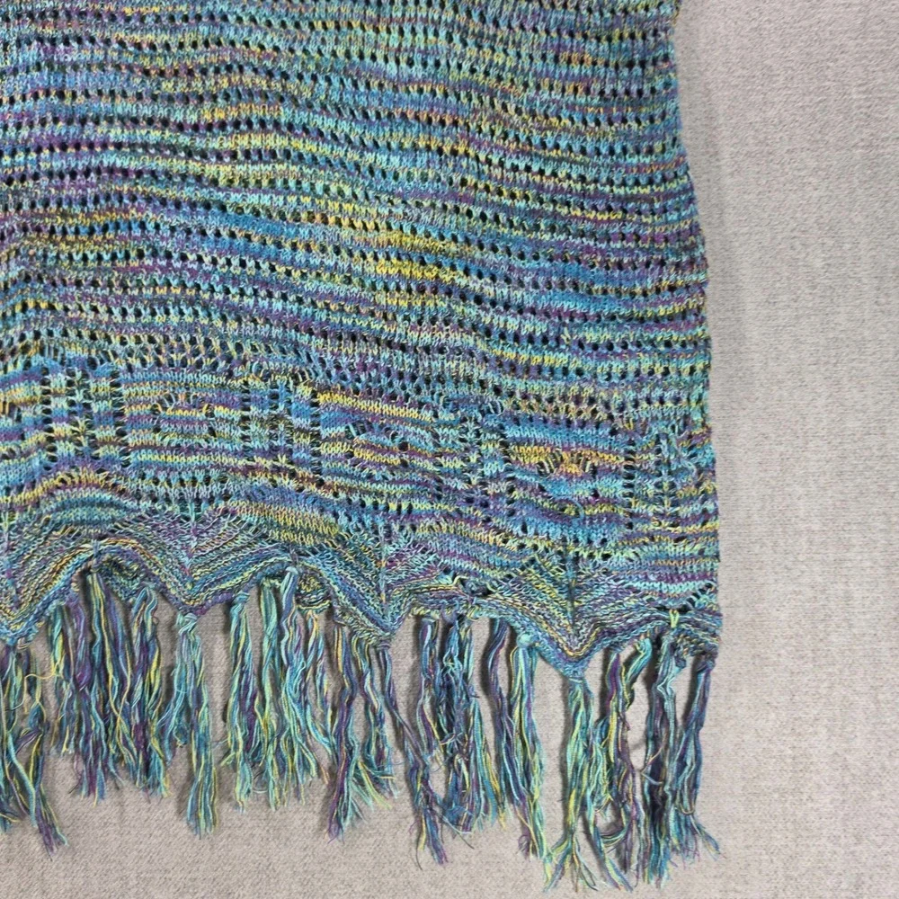 John Paul Richard Knit Top Womens XL Blue Space Dye Fringe Boho Short Sleeve
